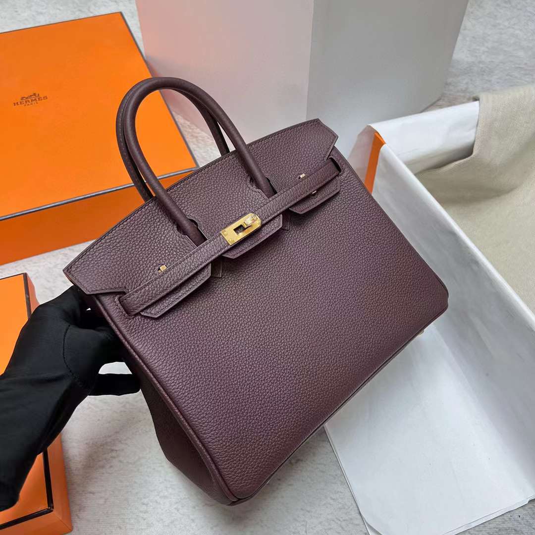 Hermès（爱马仕）Birkin 铂金包 Togo Ck46 乌木色 金扣 25cm 全手工蜡线缝制 Ghw