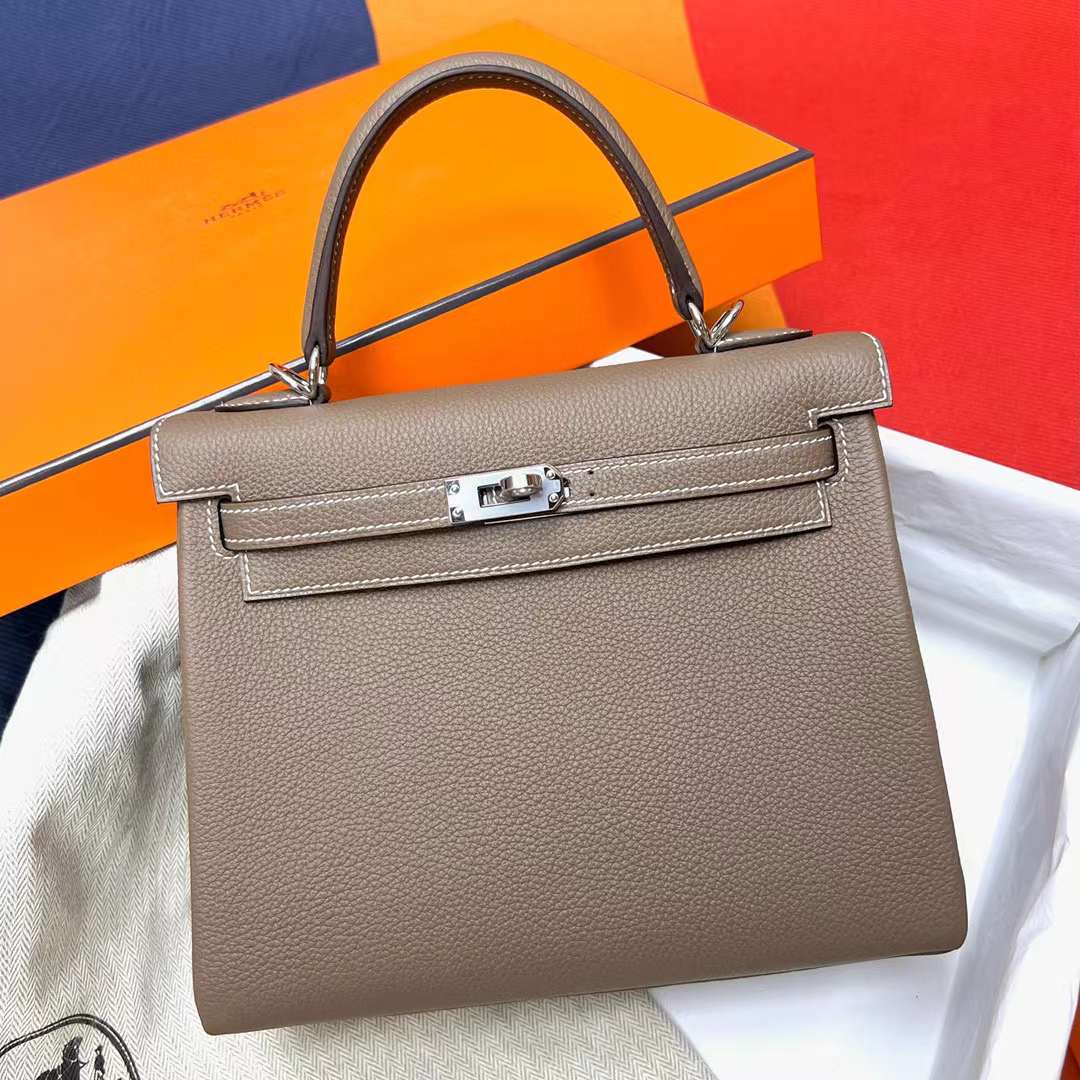 Hermès（爱马仕）Kelly 凯莉包 Togo Ck18 大象灰 银扣 25cm 全手工蜡线缝制 Phw