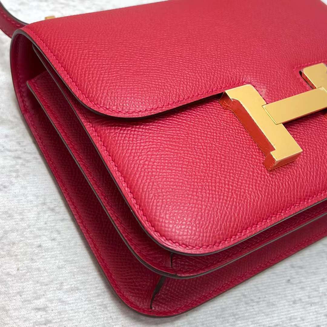 Hermès（爱马仕）Constance 空姐包 Epsom Q5 国旗红 金扣 19cm 全手工蜡线缝制 Ghw