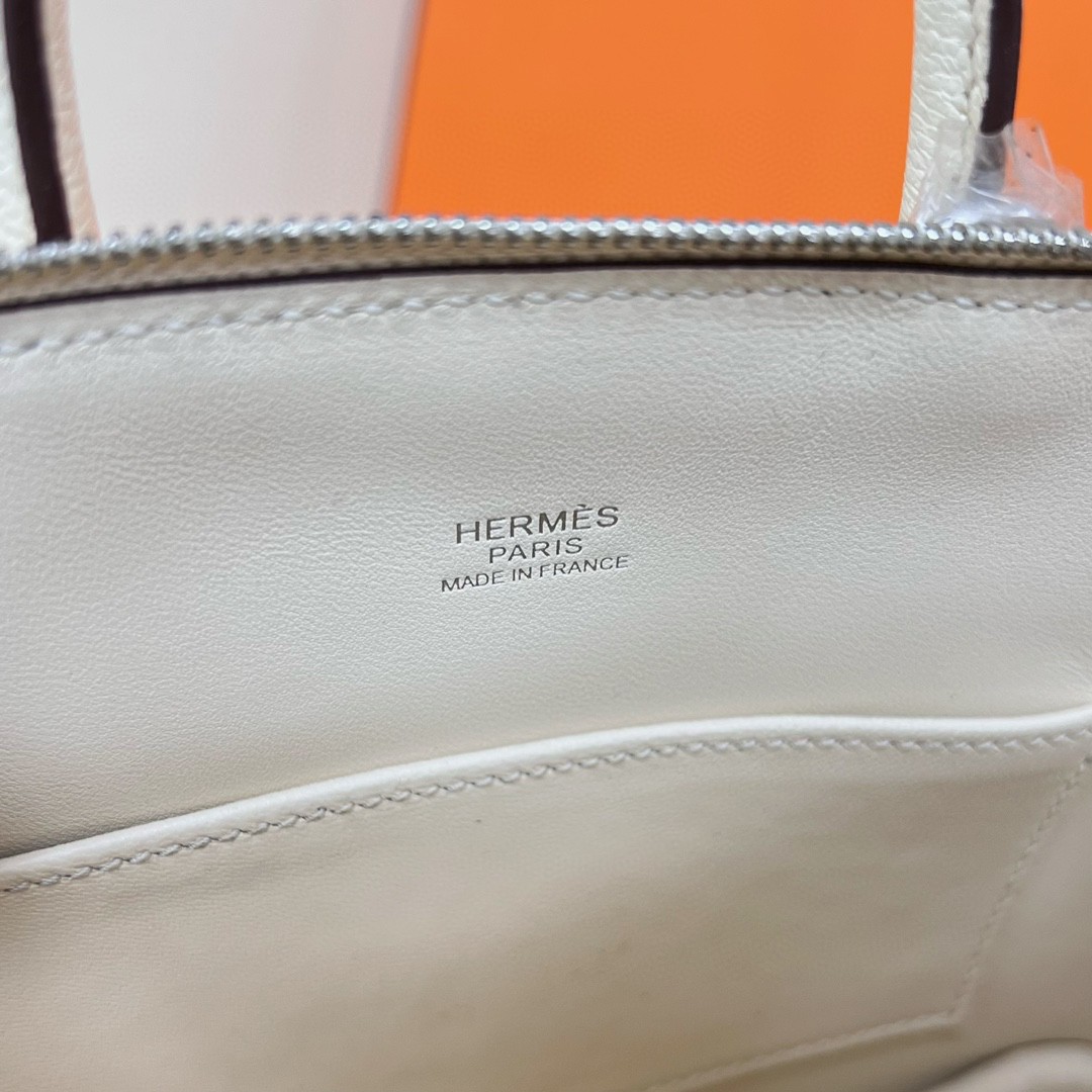 Hermès（爱马仕）Mini bolide 迷你保龄球 Chevre 山羊皮 奶油白 nata 银扣 PHW 19cm 顶级手缝