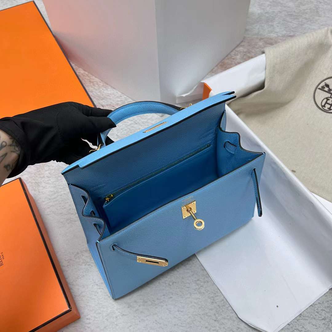 Hermès（爱马仕）Kelly 凯莉包 Epsom 7N 糖果蓝 金扣 25cm 全手工蜡线缝制 Ghw