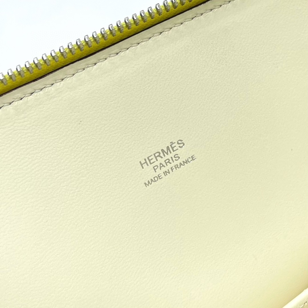 Hermès（爱马仕）Bolide 保龄球包 Epsom 掌纹皮 nata 奶油白 三拼 银扣 25cm 顶级手缝