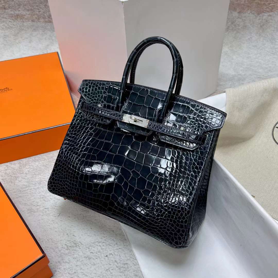 Hermès（爱马仕）Birkin 铂金包 亮面美洲鳄鱼皮 Shiny Alligator Crocodile 6Q 翡翠绿 银扣 25cm 全手工蜡线缝制 Phw