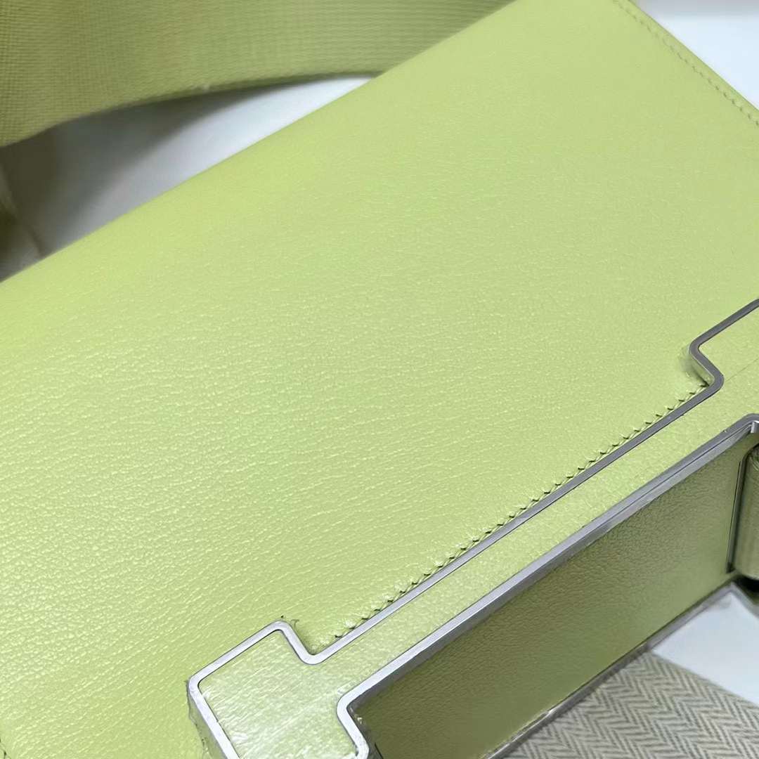 Hermès（爱马仕）Geta 木屐包 Chevre 进口山羊皮 R9 嫩芽黄 银扣 20cm 全手工蜡线缝制 Phw