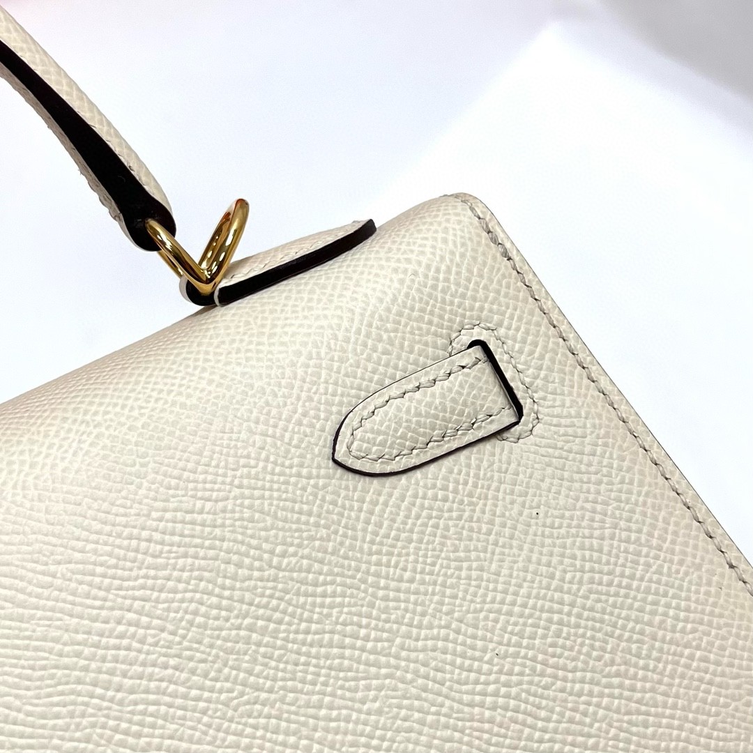 Hermès（爱马仕）Kelly 凯莉包 Epsom 掌纹皮 01 纯白 White 银扣 Phw 25cm 顶级手缝