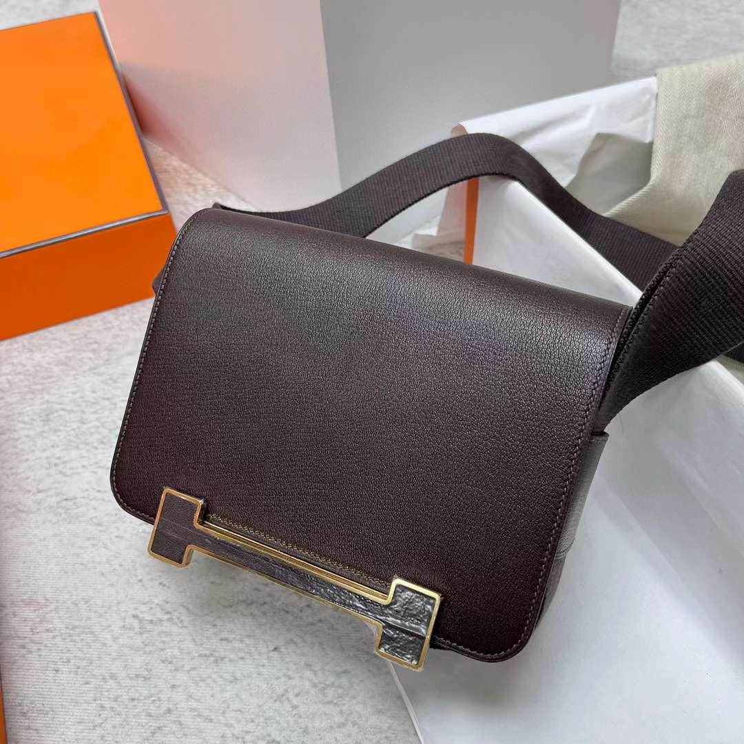 Hermès（爱马仕）Geta 木屐包 Chevre 进口山羊皮 0G 马鞍红 金扣 20cm 全手工蜡线缝制 Ghw