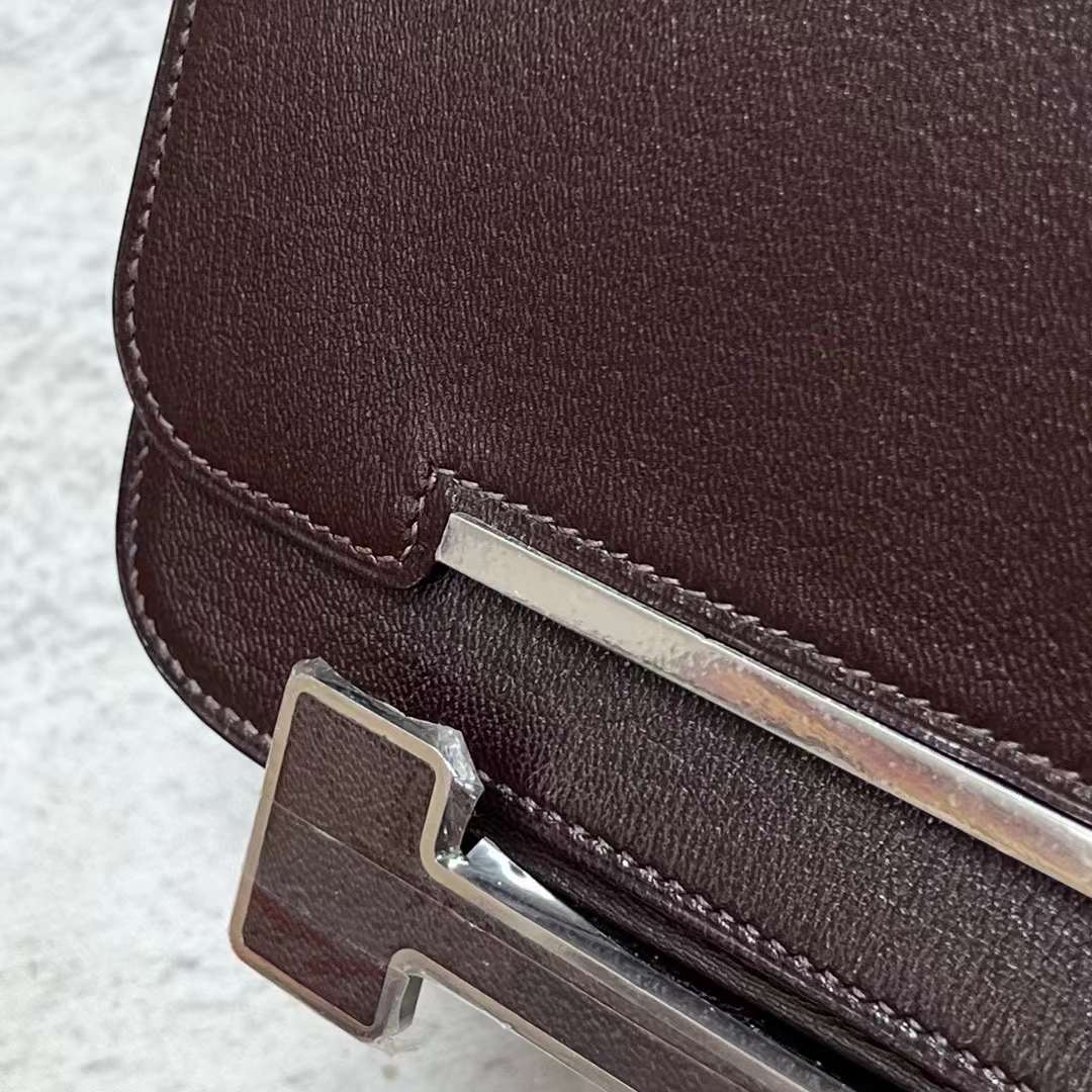 Hermès（爱马仕）Geta 木屐包 Chevre 进口山羊皮 0G 马鞍红 银扣 20cm 全手工蜡线缝制 Phw