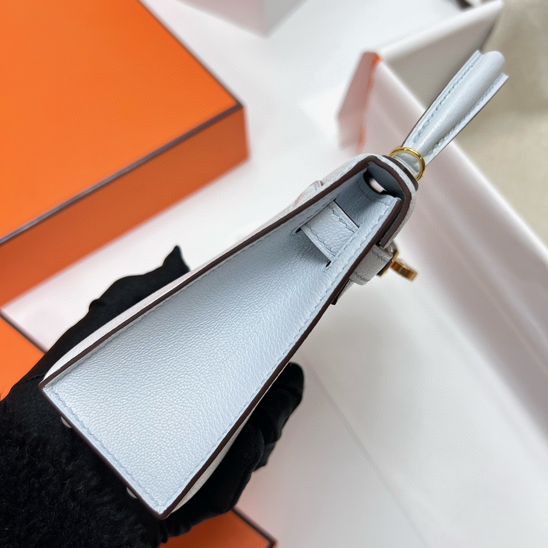 Hermès（爱马仕）Mini kelly 迷你凯莉 chevre 山羊皮 T0 雾蓝色 金扣 GHW 19cm 顶级手缝