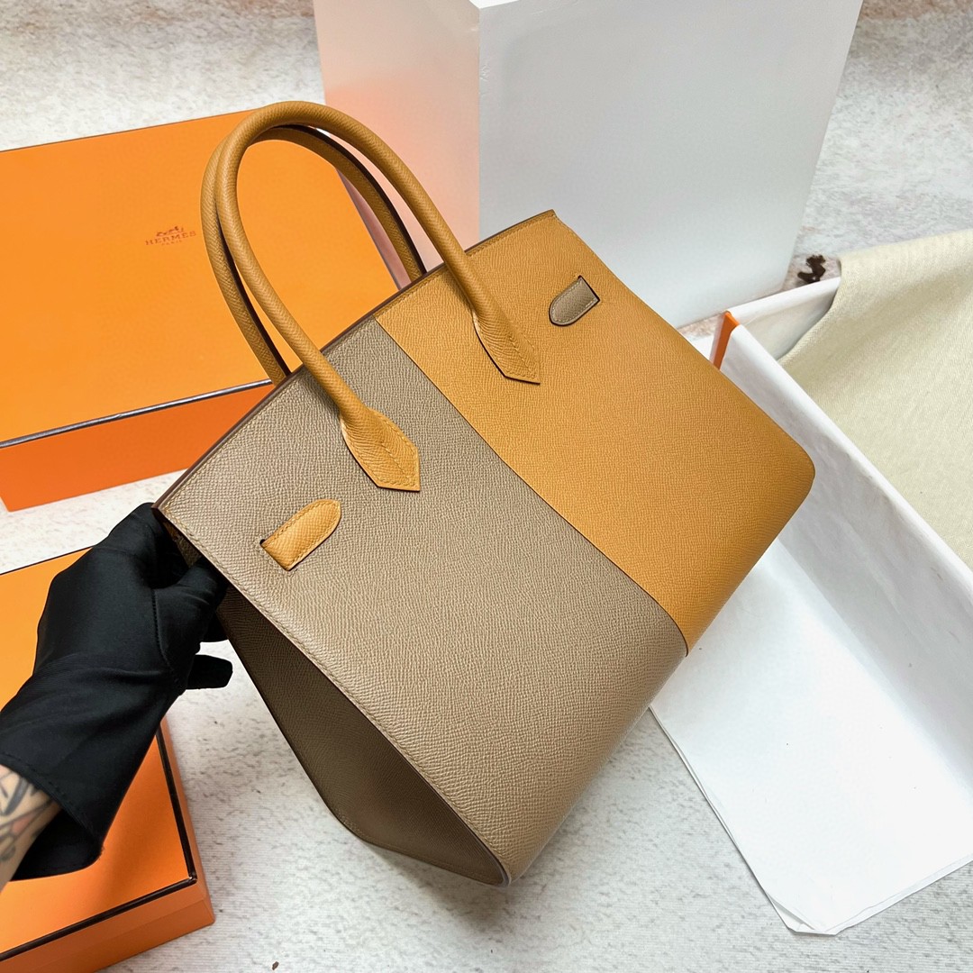 Hermès（爱马仕）Birkin 铂金包 Epsom 原厂掌纹皮 芝麻色 拼 大象灰 银扣 Phw 30cm