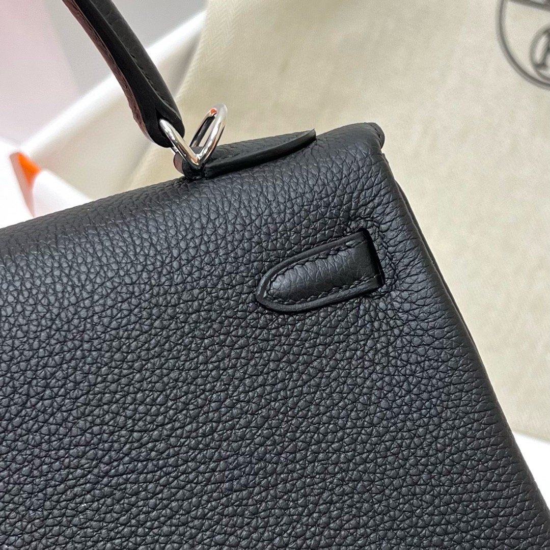 Hermès（爱马仕）Kelly 凯莉包 togo 小牛皮 ck89 黑色 Noir 银扣 PHW 25cm 顶级手缝