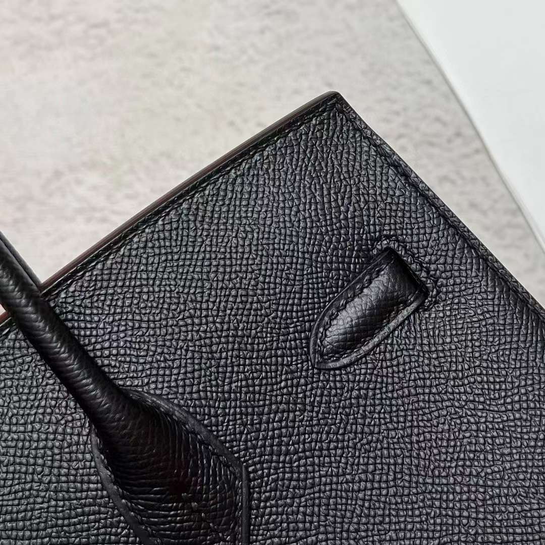Hermès（爱马仕）Birkin 铂金包 Sellier Epsom Ck89 黑色 金扣 25cm 全手工蜡线缝制 Ghw