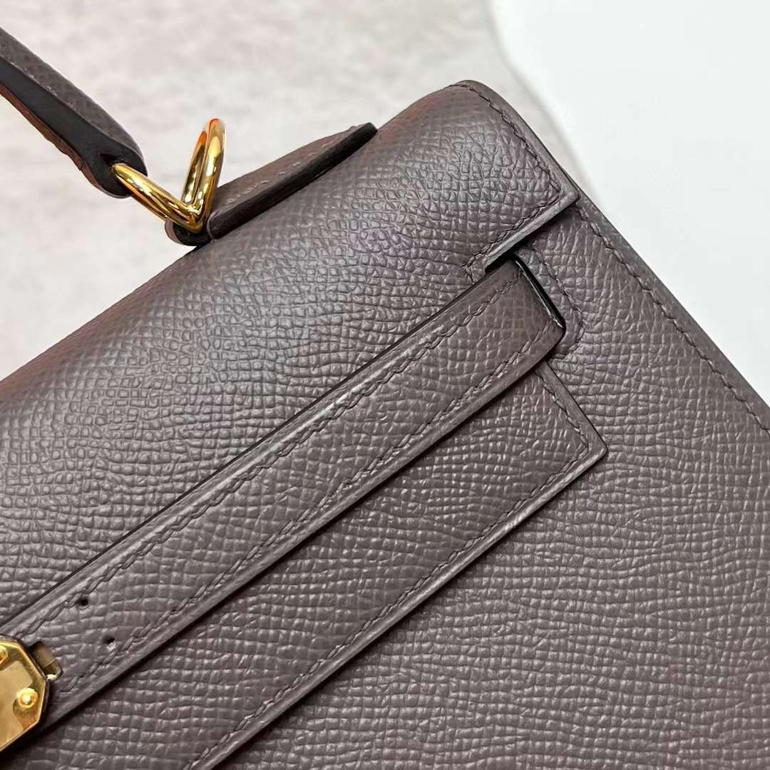 Hermès（爱马仕）Kelly 凯莉包 Epsom 8F 锡器灰 金扣 25cm 全手工蜡线缝制 Ghw