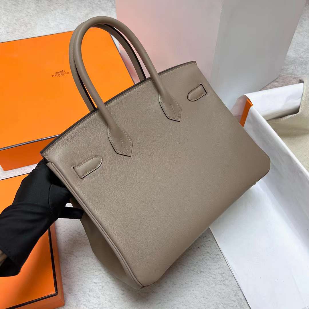 Hermès（爱马仕）Birkin 铂金包 Swift M8 沥青灰 银扣 30cm 全手工蜡线缝制 Phw