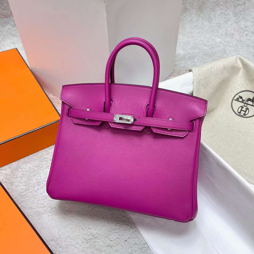 Hermès（爱马仕）Birkin 铂金包 Swift L3 玫瑰紫 银扣 25cm 全手工蜡线缝制 Phw