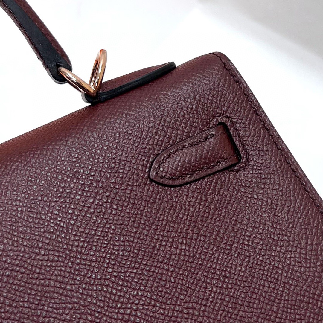 Hermès（爱马仕）Kelly 凯莉包 Epsom 掌纹皮 ck57 波尔多酒红 Bordeaux 玫瑰金扣 Rose gold 25cm 顶级手缝