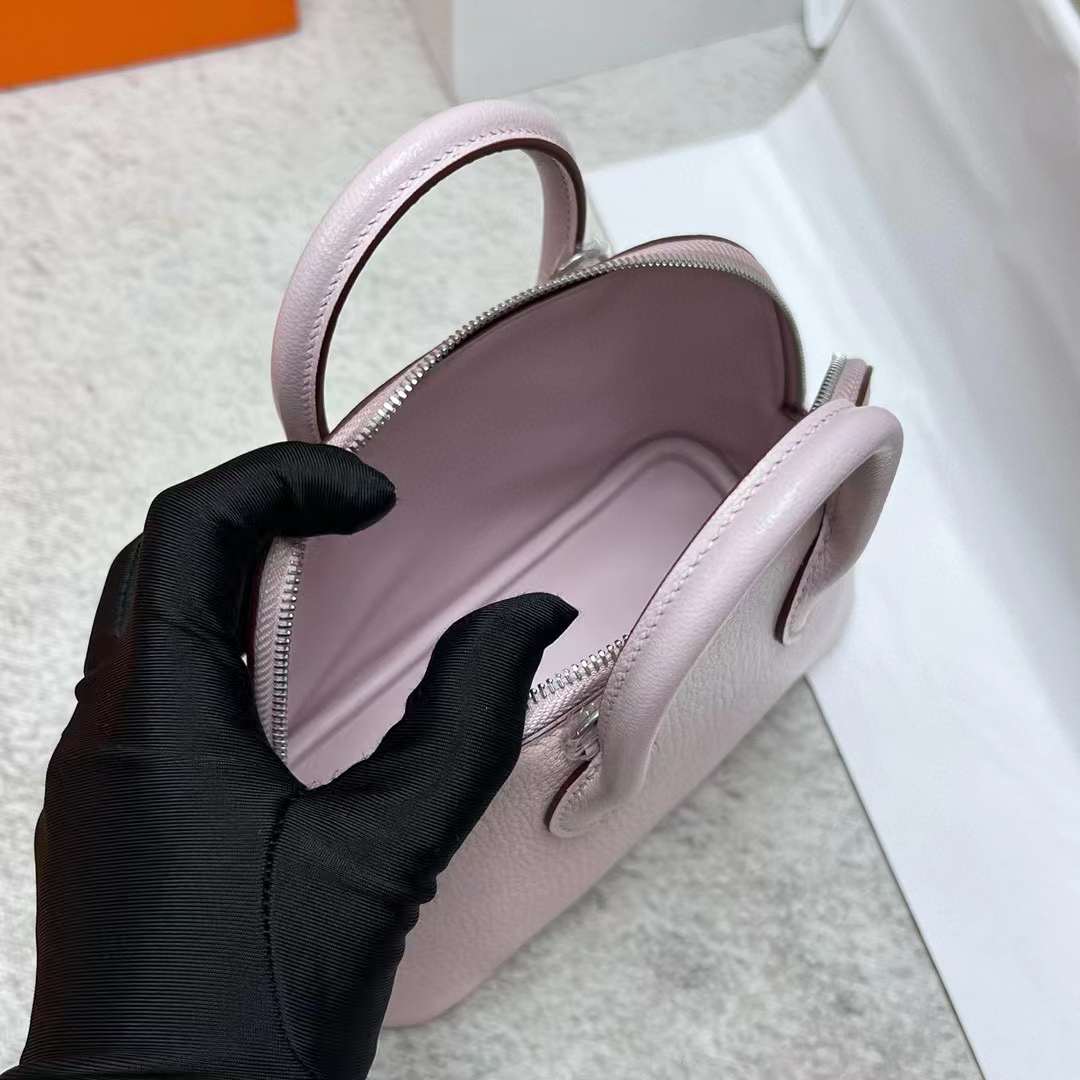 Hermès（爱马仕）Bolide 保龄球包 Chevre 进口山羊皮 09 梦幻粉紫 银扣 19cm 全手工蜡线缝制 Phw
