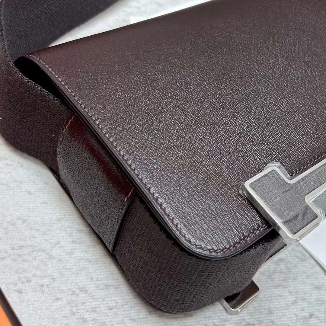 Hermès（爱马仕）Geta 木屐包 Chevre 进口山羊皮 0G 马鞍红 银扣 20cm 全手工蜡线缝制 Phw