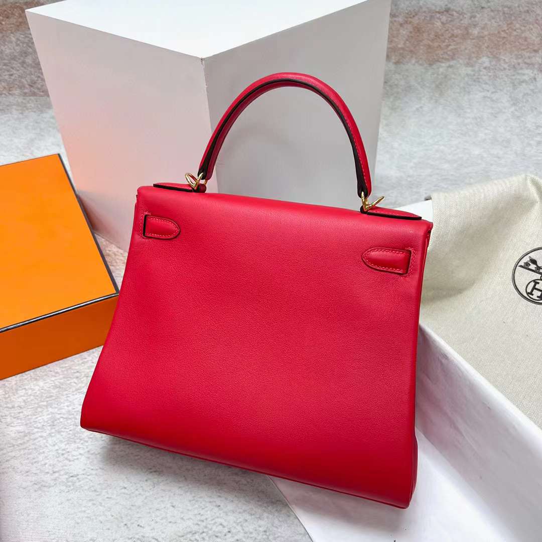 Hermès（爱马仕）Kelly 凯莉包 Swift S3 心红色 金扣 28cm 全手工蜡线缝制 Ghw