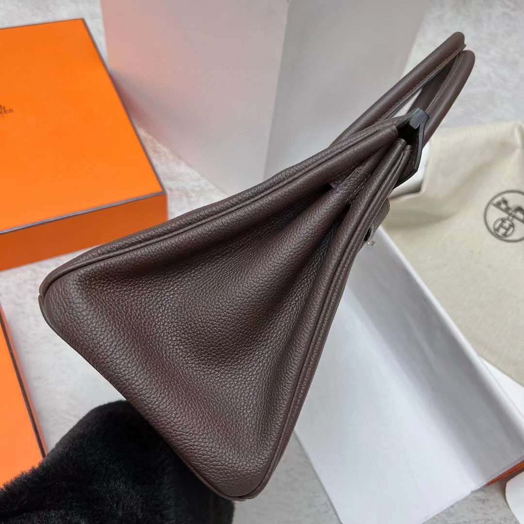 Hermès（爱马仕）Birkin 铂金包 Togo Ck46 乌木色 银扣 30cm 全手工蜡线缝制 Phw