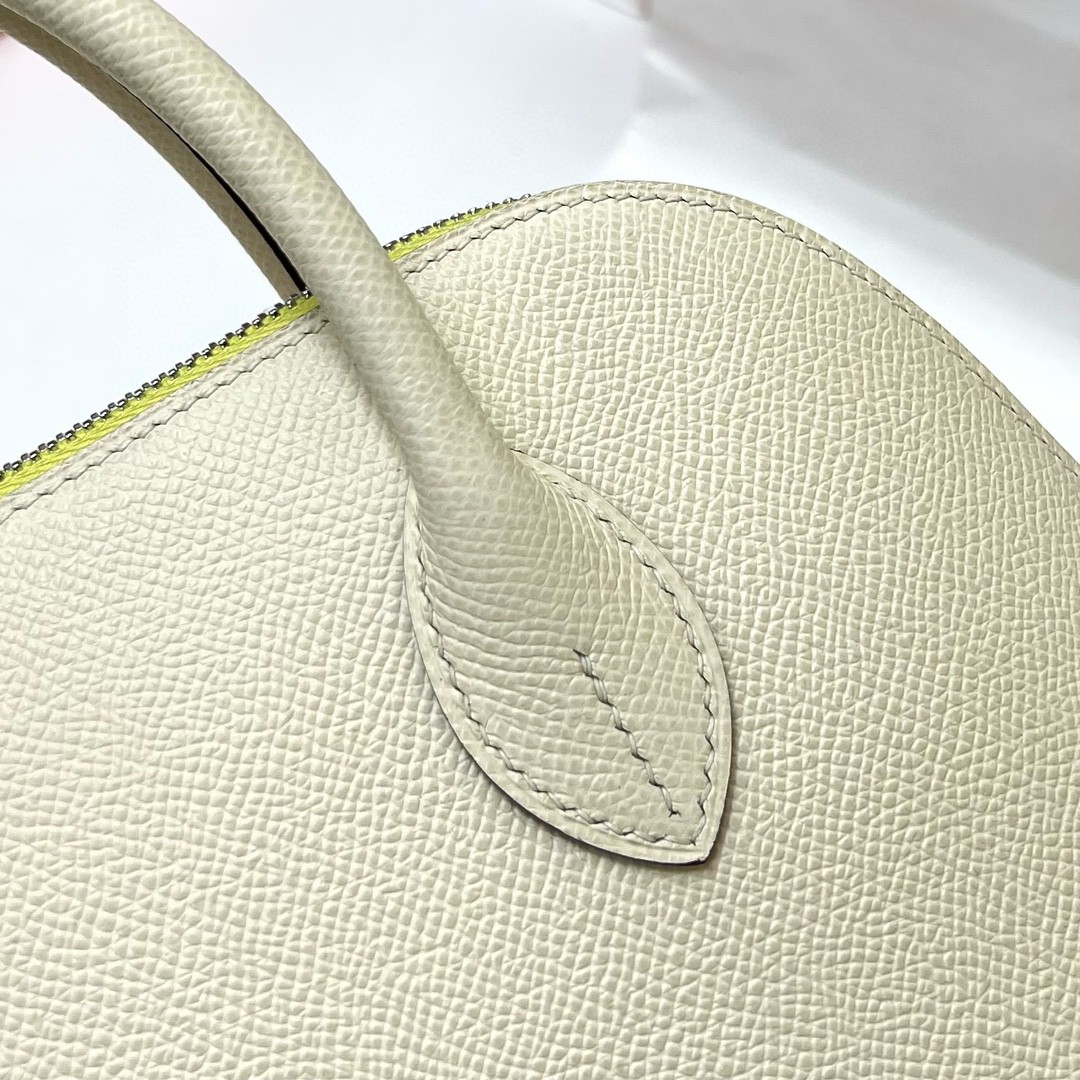 Hermès（爱马仕）Bolide 保龄球包 Epsom 掌纹皮 nata 奶油白 三拼 银扣 25cm 顶级手缝
