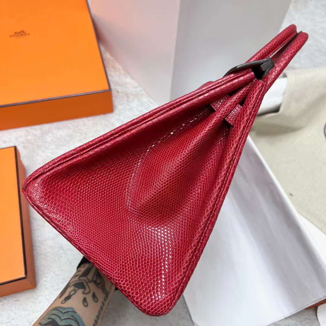 Hermès（爱马仕）Birkin 铂金包 Lizard 进口蜥蜴皮 Q5 国旗红 金扣 30cm 全手工蜡线缝制 Ghw