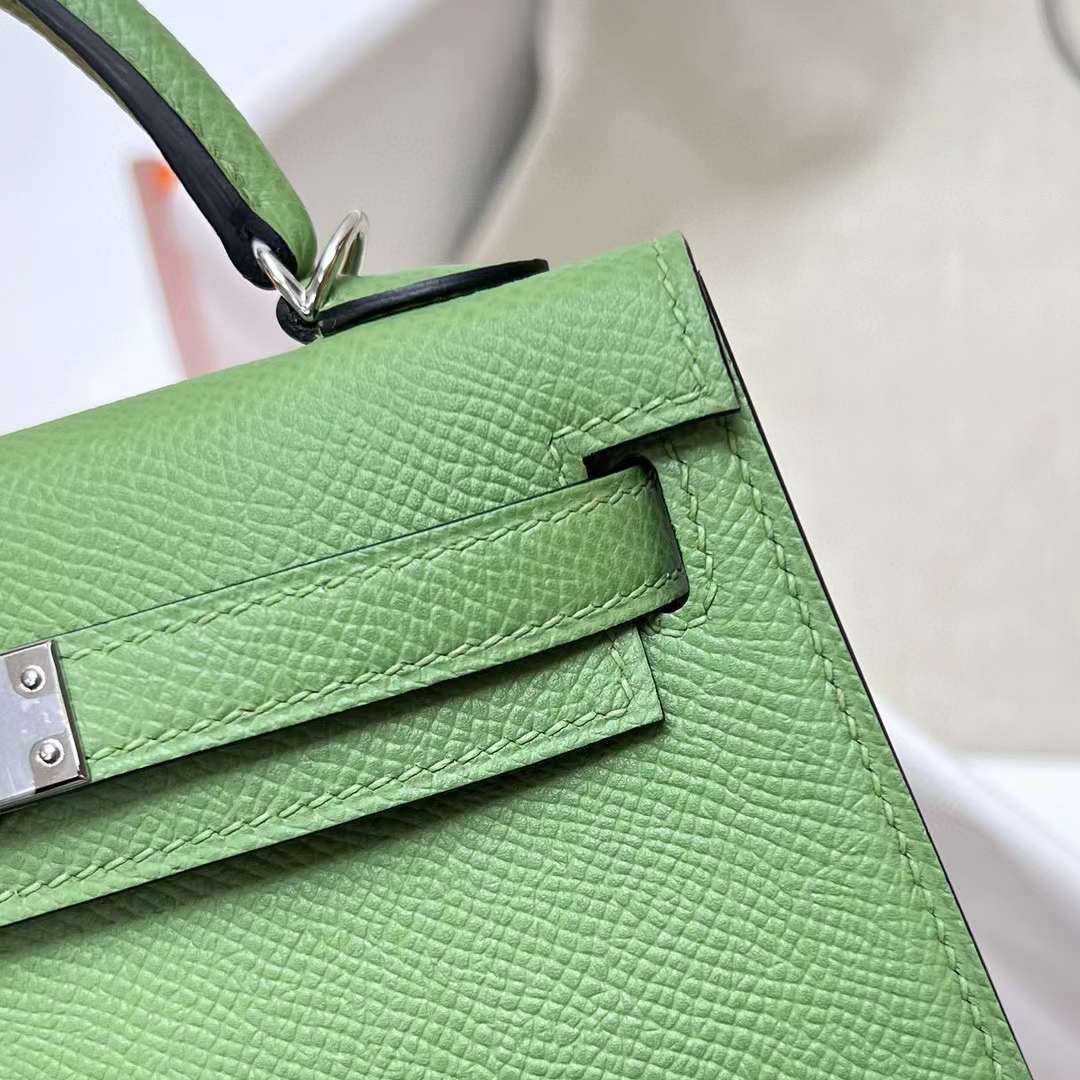 Hermès（爱马仕）Mini Kelly 迷你凯莉 Epsom i3 牛油果绿 银扣 19cm 全手工蜡线缝制 Phw