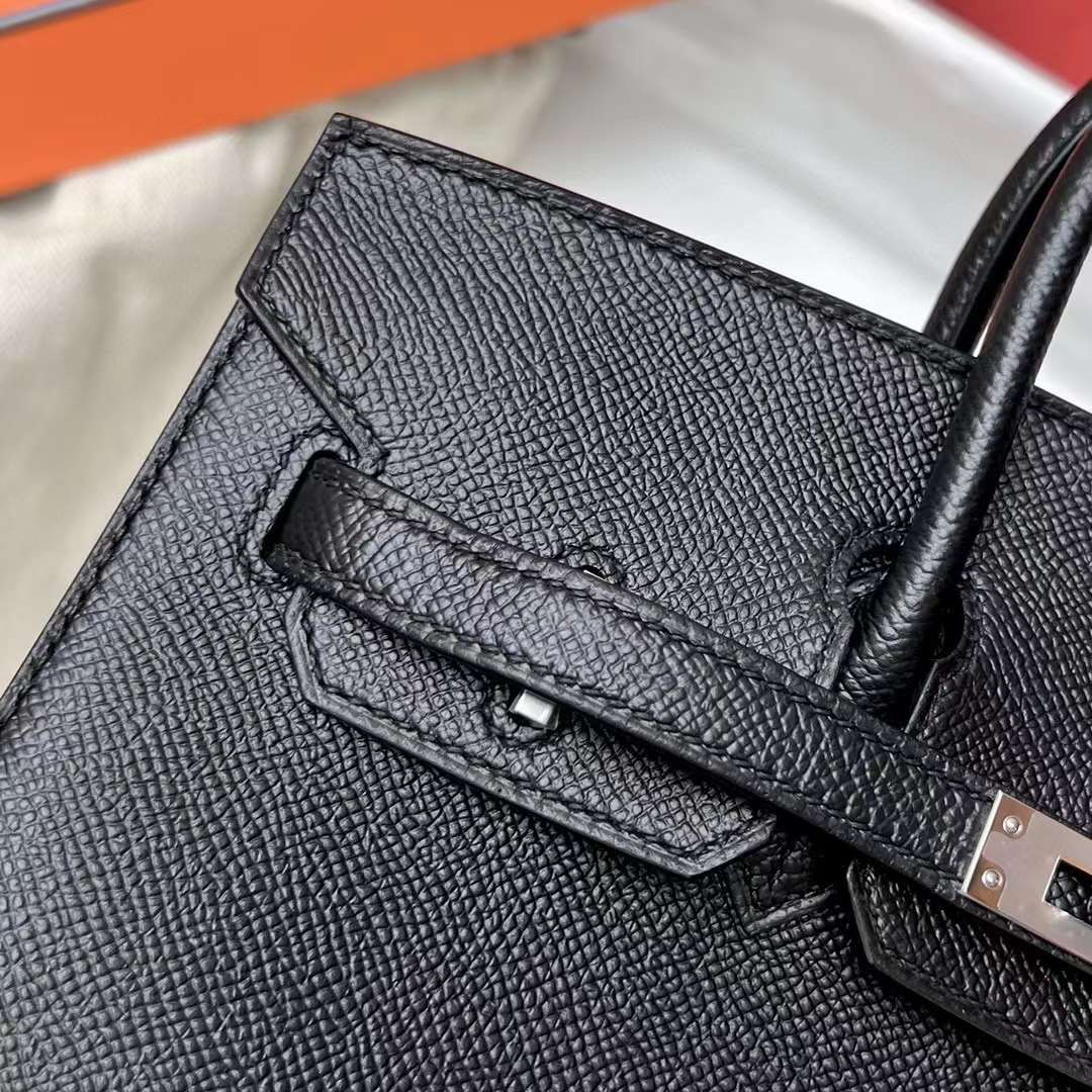 Hermès（爱马仕）Birkin 铂金包 Sellier Epsom Ck89 黑色 银扣 25cm 全手工蜡线缝制 Phw