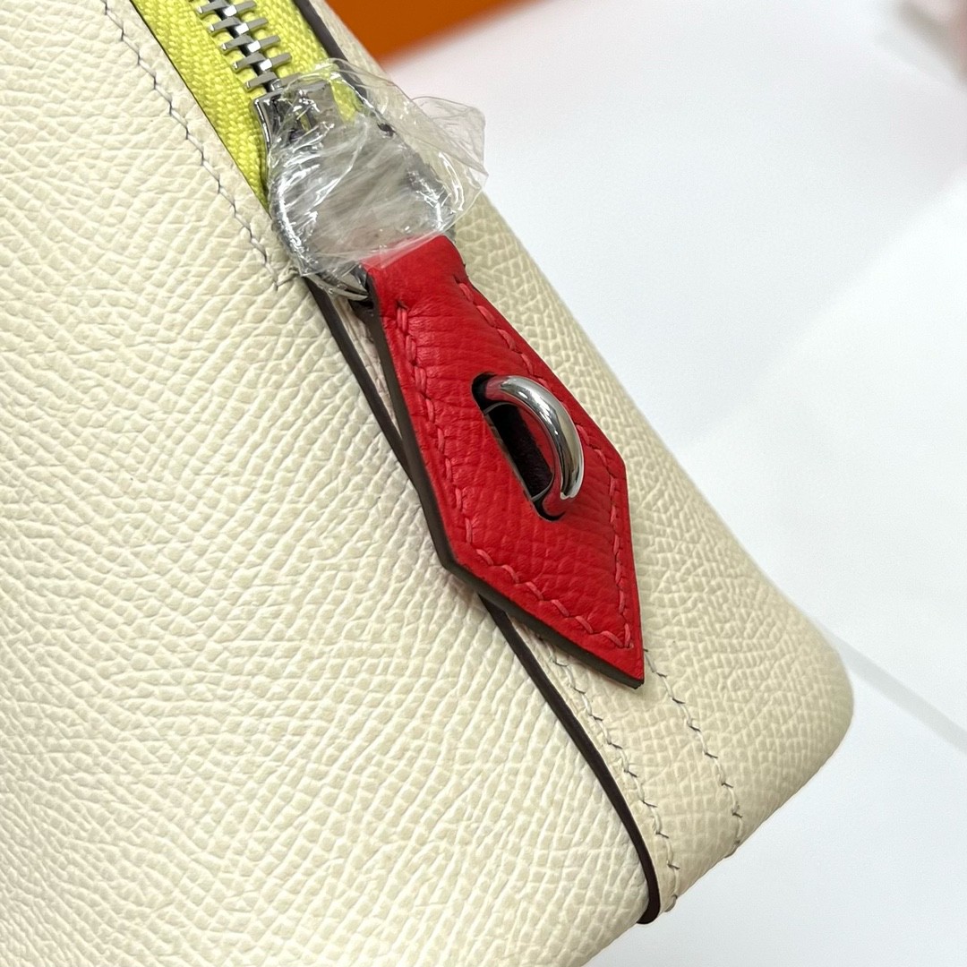 Hermès（爱马仕）Bolide 保龄球包 Epsom 掌纹皮 nata 奶油白 三拼 银扣 25cm 顶级手缝