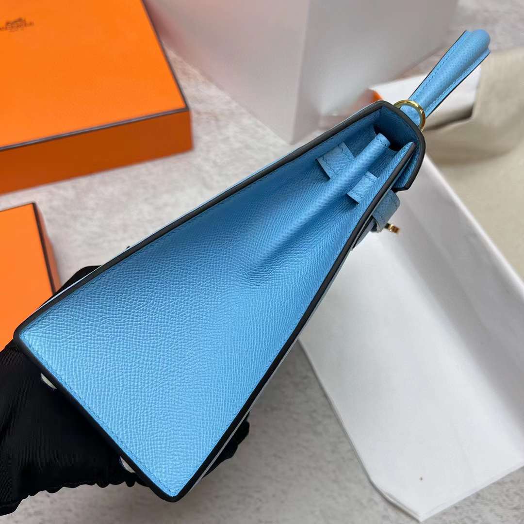 Hermès（爱马仕）Kelly 凯莉包 Epsom 7N 糖果蓝 金扣 25cm 全手工蜡线缝制 Ghw