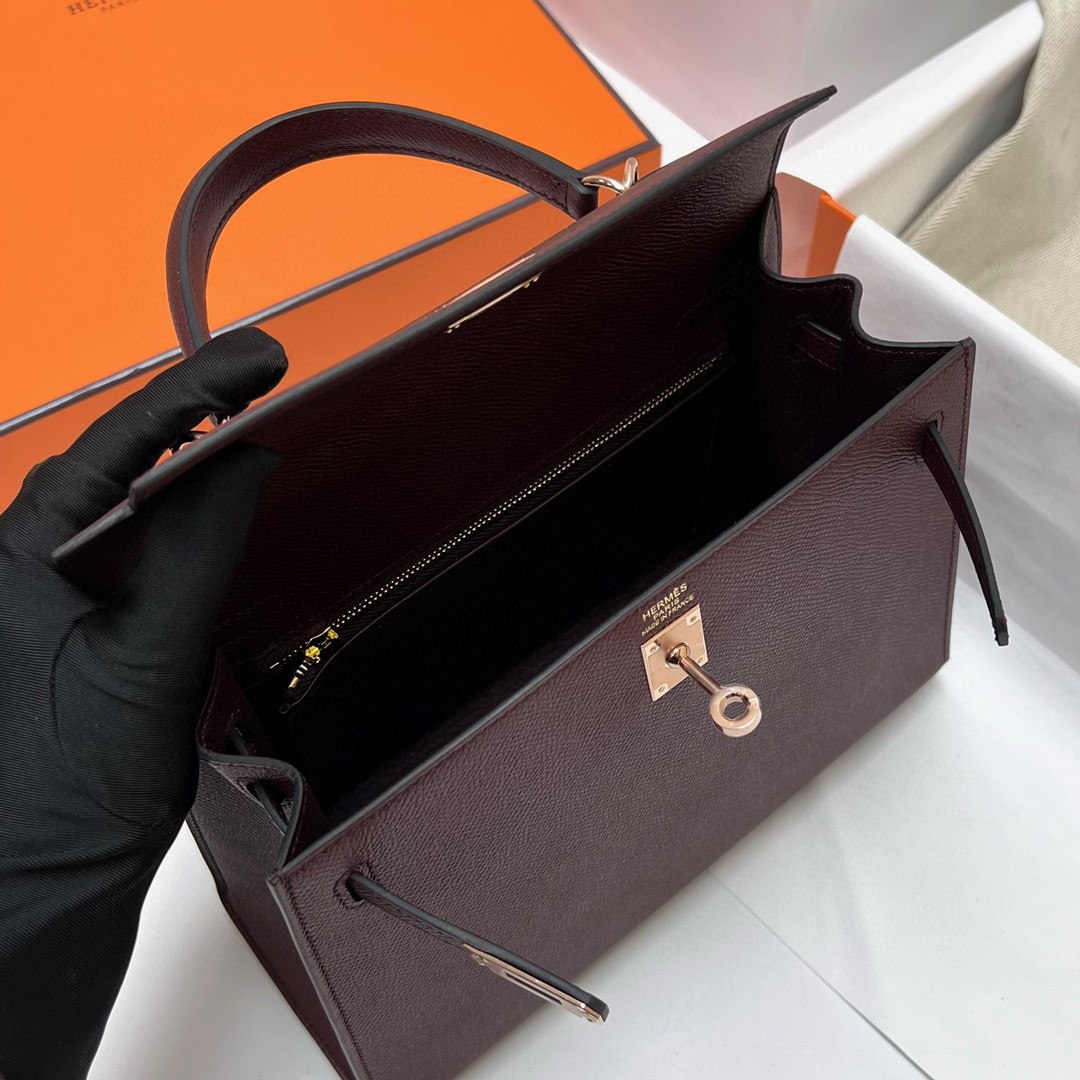 Hermès（爱马仕）Kelly 凯莉包 Epsom 掌纹皮 ck57 波尔多酒红 Bordeaux 玫瑰金扣 Rose gold 25cm 顶级手缝