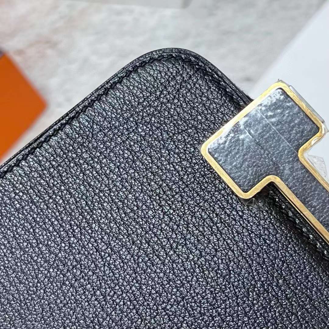 Hermès（爱马仕）Geta 木屐包 Chevre 进口山羊皮 Ck89 黑色 金扣 20cm 全手工蜡线缝制 Ghw