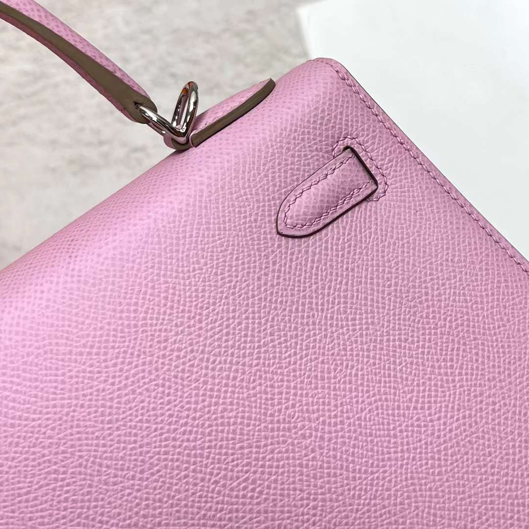 Hermès（爱马仕）Kelly 凯莉包 Epsom 09 梦幻粉紫 银扣 25cm 全手工蜡线缝制 Phw