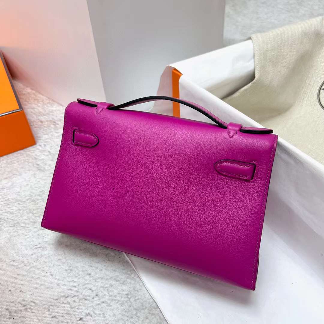 Hermès（爱马仕）Mini Kelly Pochette Swift L3 玫瑰紫 银扣 22cm 全手工蜡线缝制 Phw