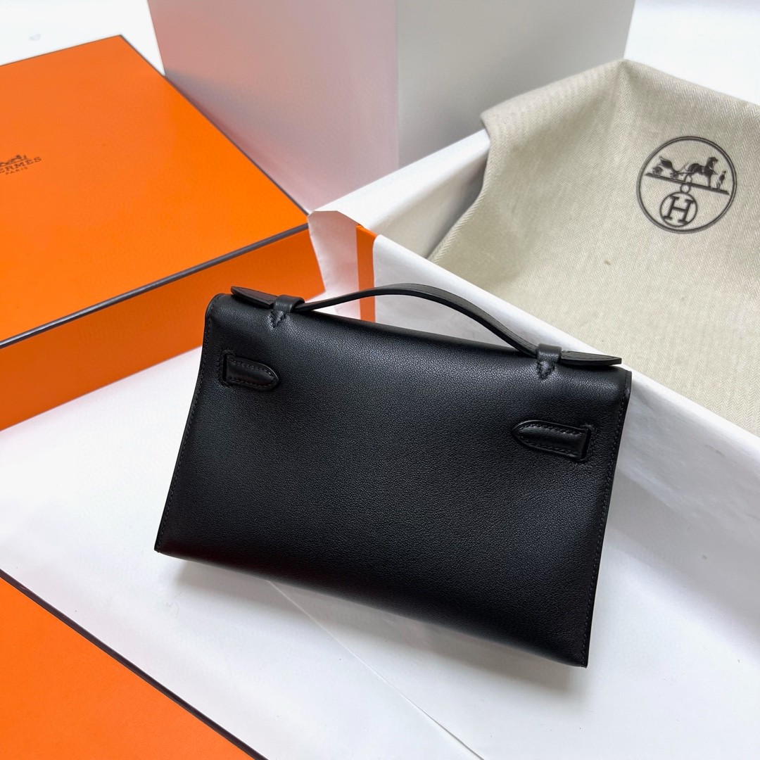 Hermès（爱马仕）Mini Kelly pochette Swift ck89 黑色 Noir 金扣 Ghw 22cm 顶级手缝