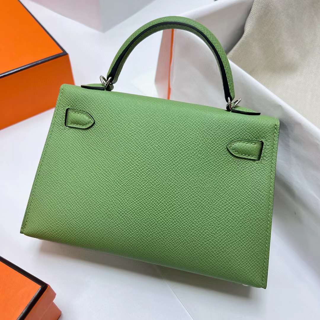 Hermès（爱马仕）Mini Kelly 迷你凯莉 Epsom i3 牛油果绿 银扣 19cm 全手工蜡线缝制 Phw