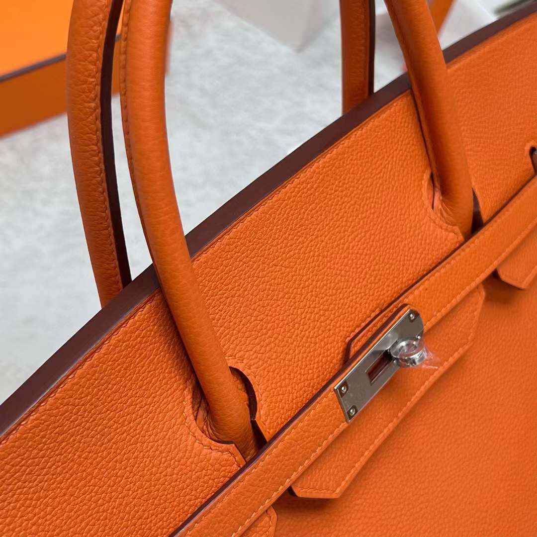 Hermès（爱马仕）Birkin 铂金包 Togo Ck93 橙色 内拼 玫瑰紫 银扣 40cm 全手工蜡线缝制 Phw