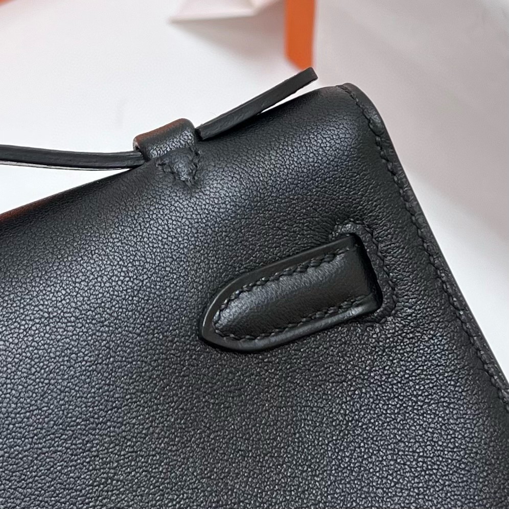 Hermès（爱马仕）Mini Kelly pochette Swift ck89 黑色 Noir 金扣 Ghw 22cm 顶级手缝