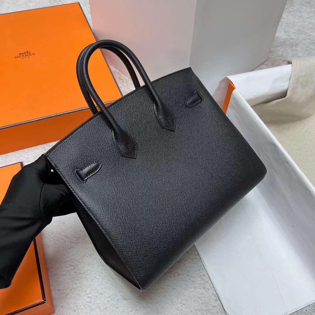 Hermès（爱马仕）Birkin 铂金包 Sellier Epsom Ck89 黑色 金扣 25cm 全手工蜡线缝制 Ghw