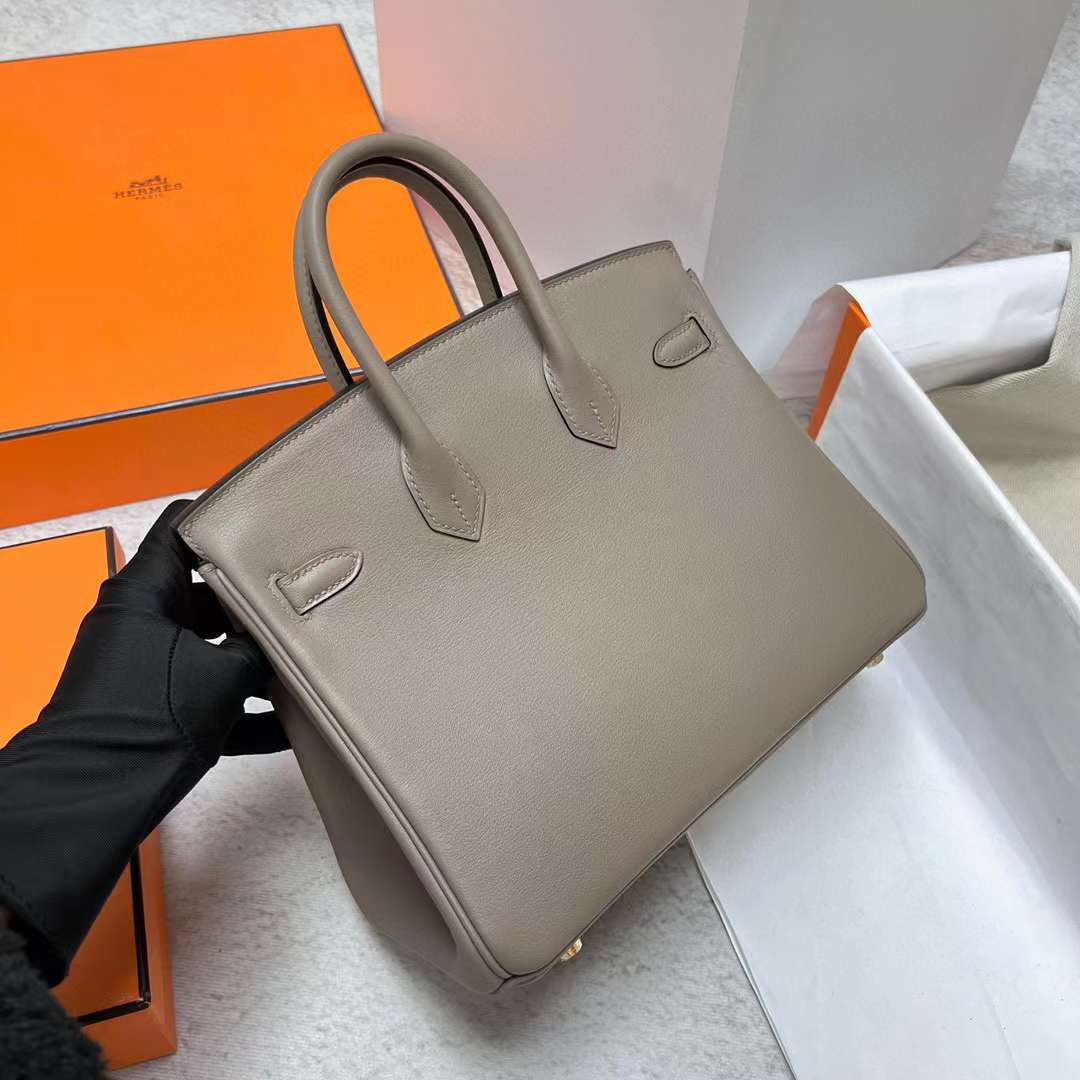 Hermès（爱马仕）Birkin 铂金包 Swift M8 沥青灰 金扣 25cm 全手工蜡线缝制 Ghw