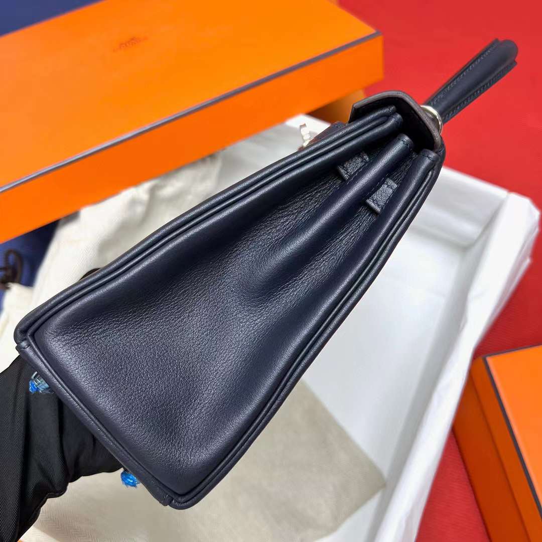 Hermès（爱马仕）Kelly 凯莉包 Colormatic Swift 2Z 午夜蓝 银扣 25cm 全手工蜡线缝制 Phw