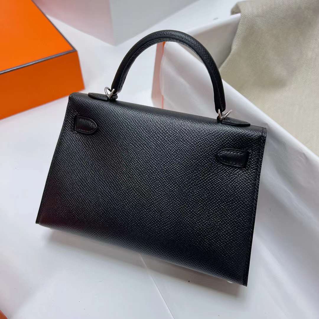 Hermès（爱马仕）Mini Kelly 迷你凯莉 Epsom Ck89 黑色 银扣 19cm 全手工蜡线缝制 Phw