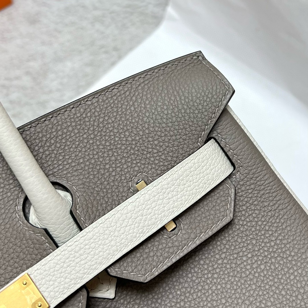 Hermès（爱马仕）Birkin 铂金包 togo 小牛皮 沥青灰 拼 奶油白 金扣 GHW 马蹄印 30cm 顶级手缝