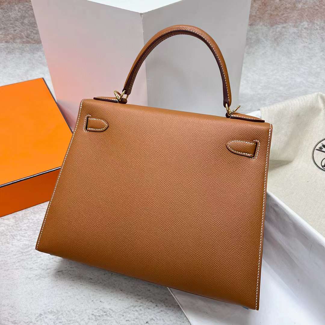 Hermès（爱马仕）Kelly 凯莉包 Epsom Ck37 金棕色 金扣 28cm 全手工蜡线缝制 Ghw