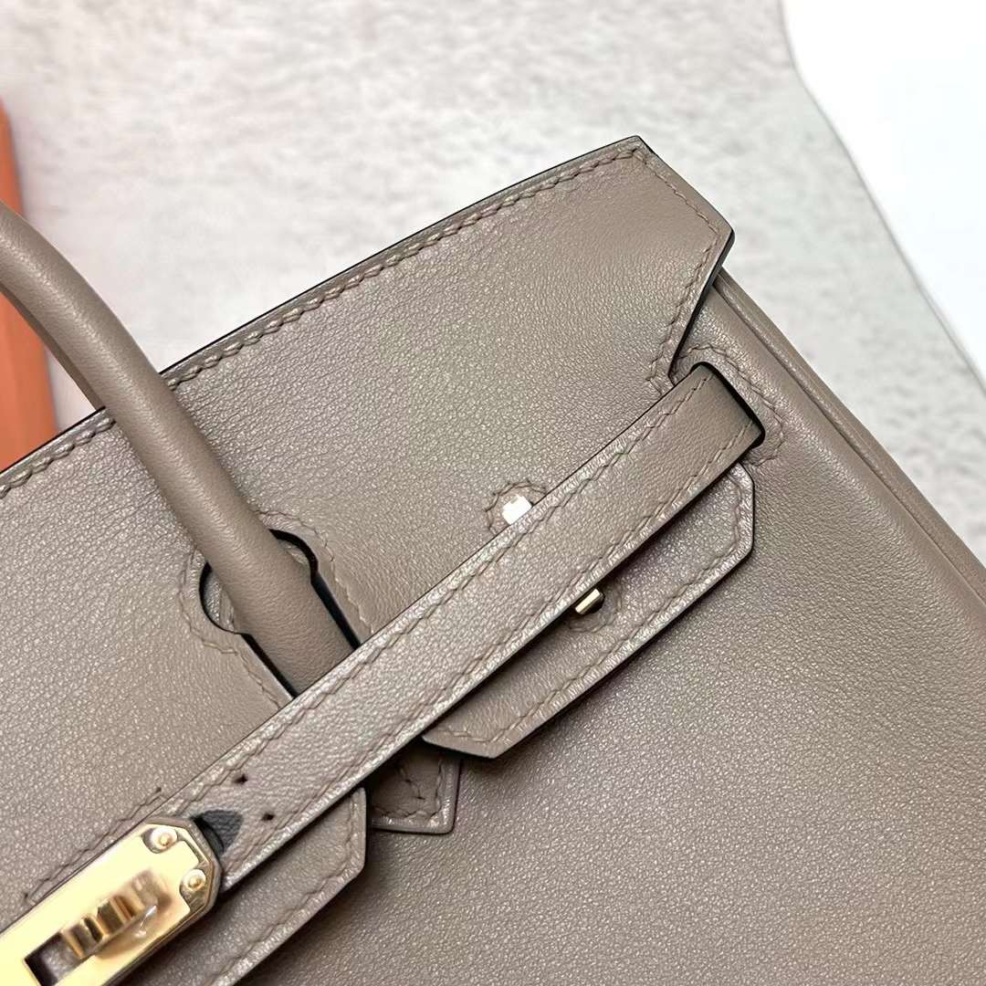 Hermès（爱马仕）Birkin 铂金包 Swift M8 沥青灰 金扣 25cm 全手工蜡线缝制 Ghw