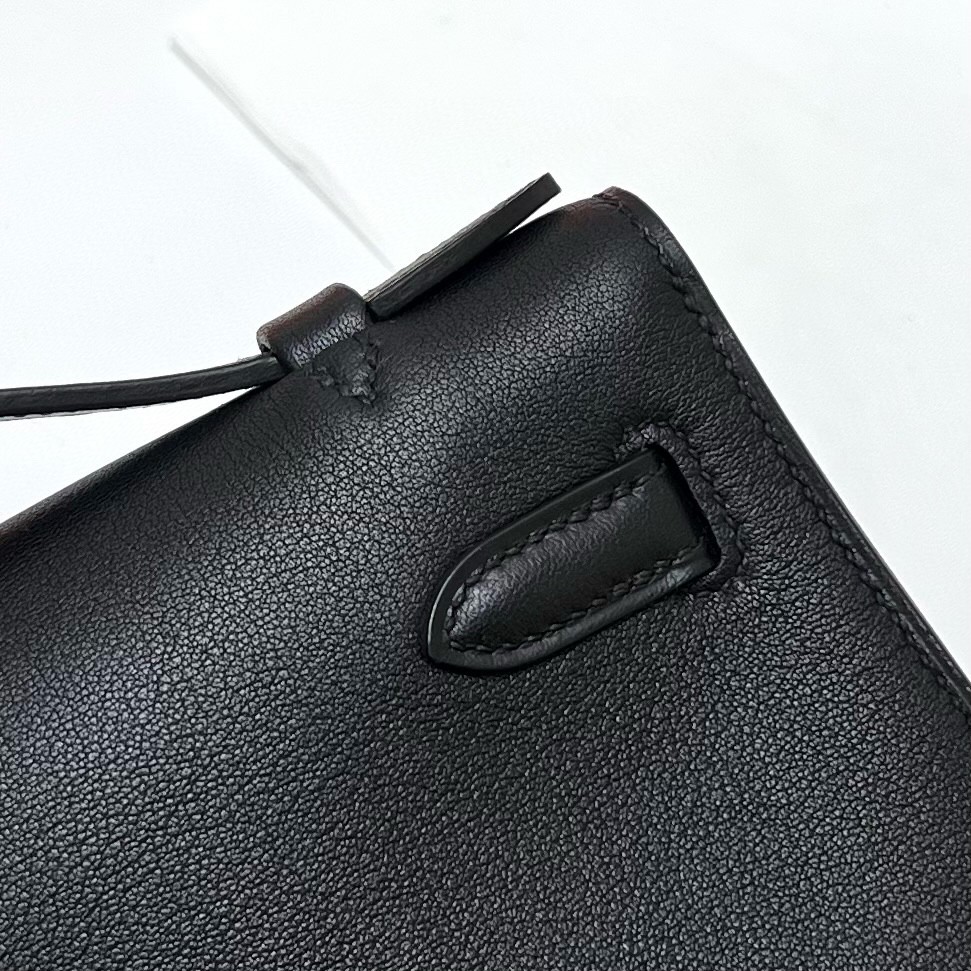 Hermès（爱马仕）Mini Kelly pochette Swift ck89 黑色 Noir 银扣 PHW 22cm 顶级手缝