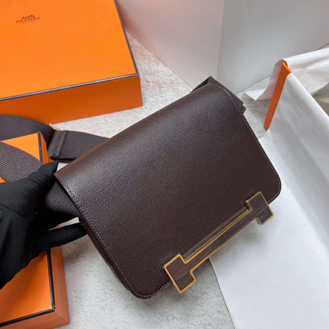 Hermès（爱马仕）Geta 木屐包 Chevre 进口山羊皮 0G 马鞍红 金扣 20cm 全手工蜡线缝制 Ghw