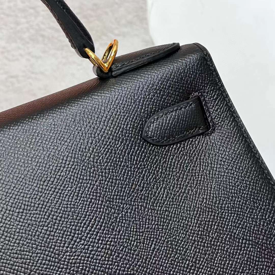 Hermès（爱马仕）Kelly 凯莉包 Epsom Ck89 黑色 金扣 28cm 全手工蜡线缝制 Ghw