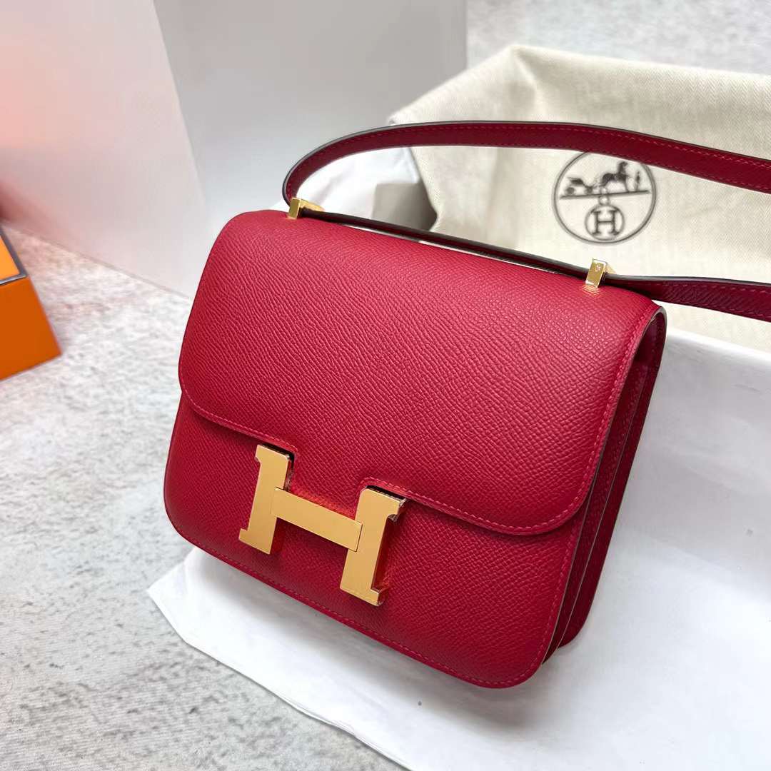 Hermès（爱马仕）Constance 空姐包 Epsom Q5 国旗红 金扣 19cm 全手工蜡线缝制 Ghw