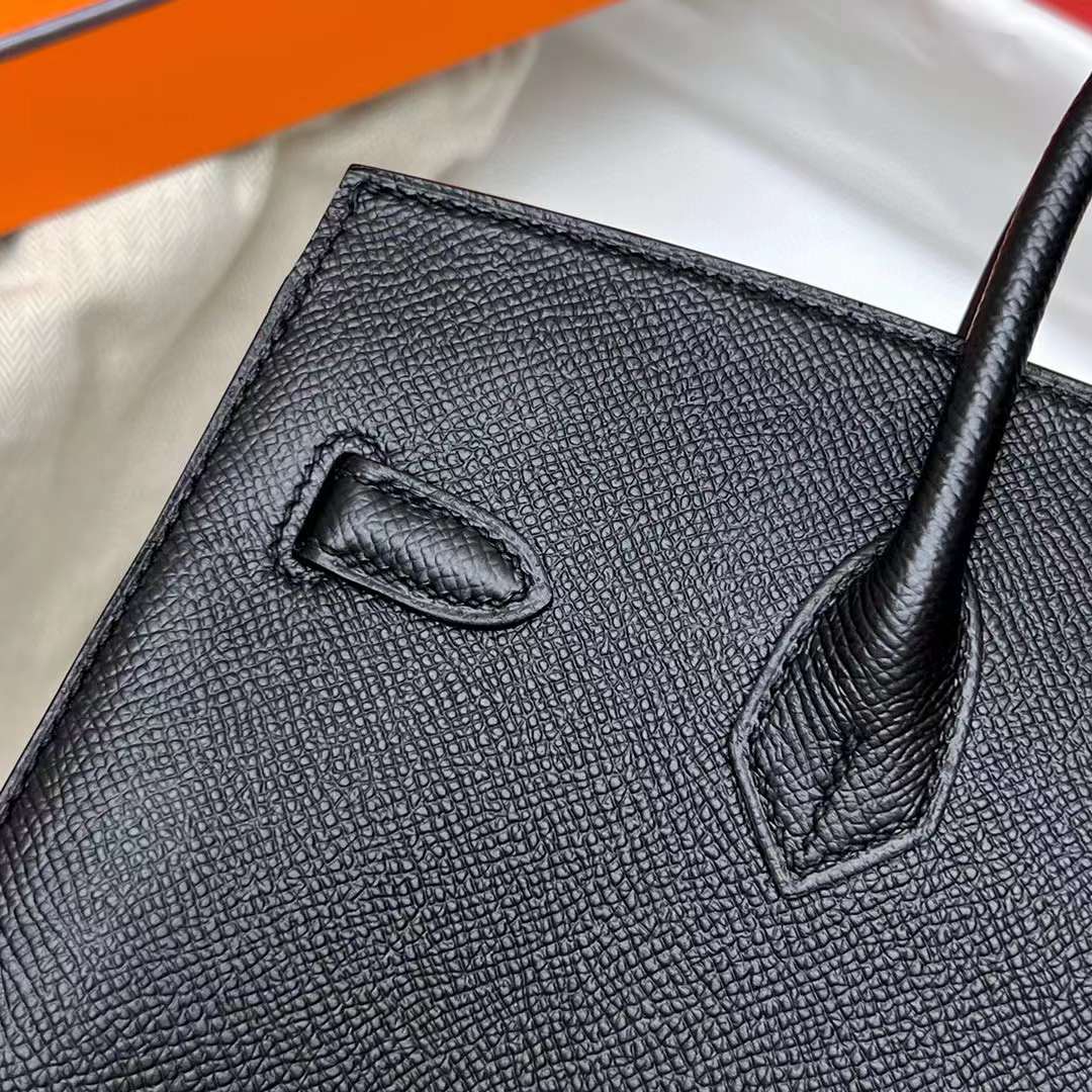 Hermès（爱马仕）Birkin 铂金包 Sellier Epsom Ck89 黑色 银扣 25cm 全手工蜡线缝制 Phw