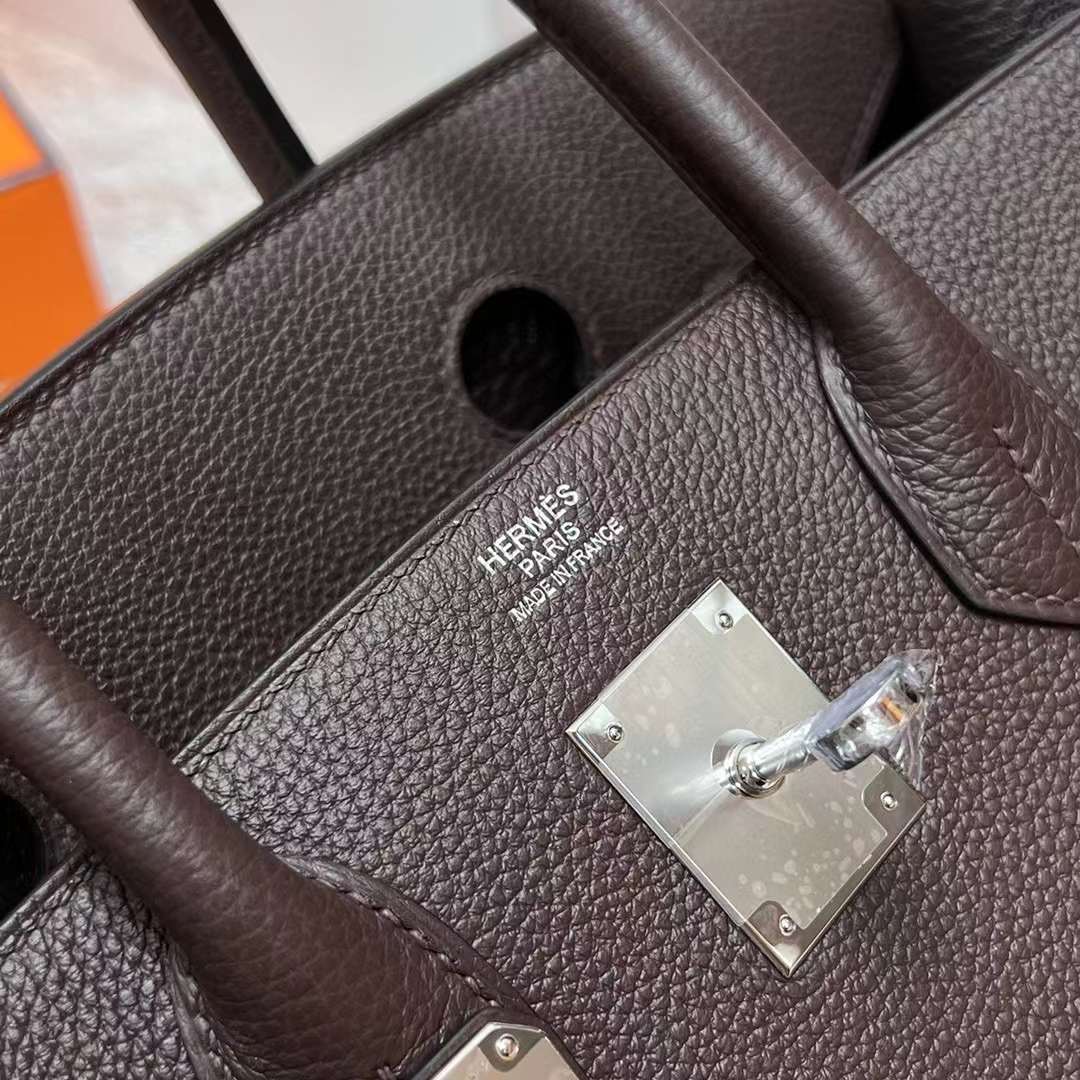 Hermès（爱马仕）Birkin 铂金包 Togo Ck46 乌木色 银扣 30cm 全手工蜡线缝制 Phw